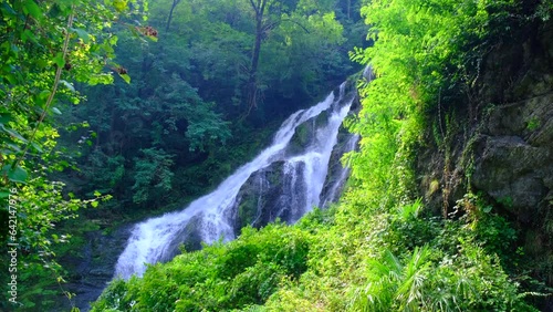 Waterfall on the Pioverna stream in Bellano. Northern Italy canyon near lake Como. Natural gorge near the town of Bellano. photo