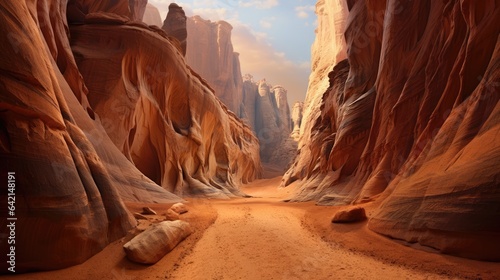 Breath taking Martian Landscape Featuring Deep Canyon Cutting Through Red Terrain  © CherryPicked