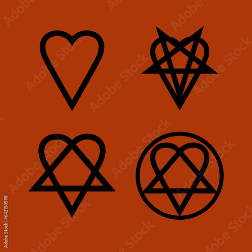 Heart Pentagram Inverted Heartagram Sign, Symbol of love and hate, pentagram and ritual circle. emblems and sigil occult symbols.