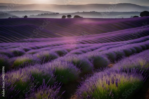 Serene and idyllic rolling hills of lavender, with a gentle breeze carrying its sweet fragrance - AI generative