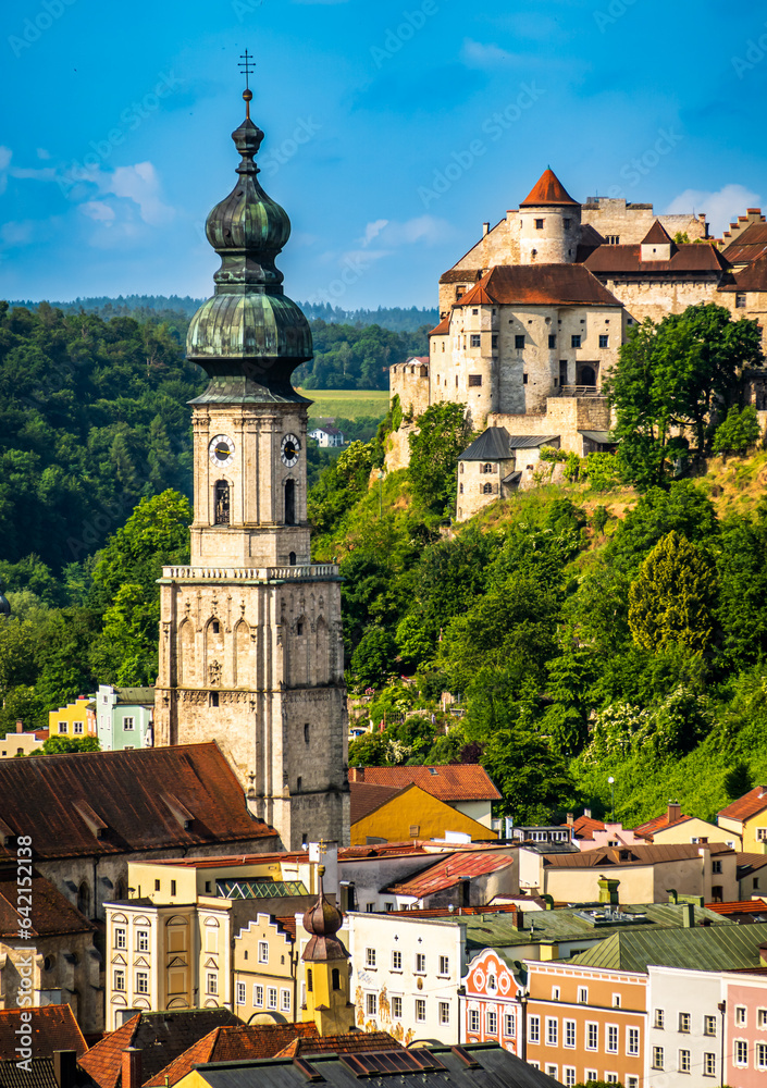 historic buildings at the old town of Burghausen - Germany