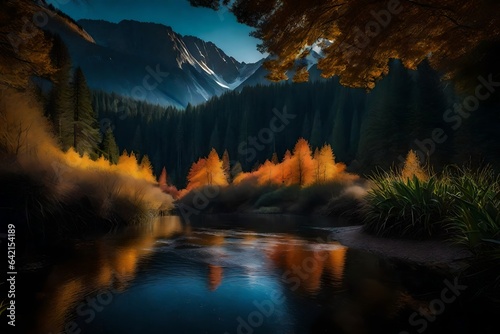 lake in the mountains and autumn season photography