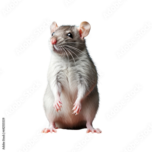 Lonely gray rat on transparent background