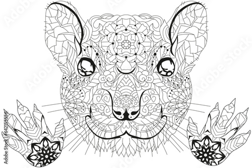 Zentangle stylized rat head with paws for coloring. Hand Drawn lace vector illustration