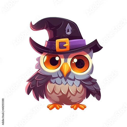 cute cartoon owl in a witch hat, png on a transparent background