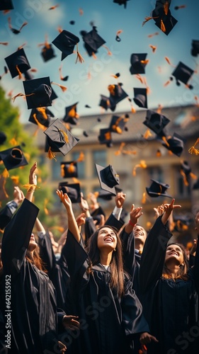 graduating students tossing their caps into the heavens..