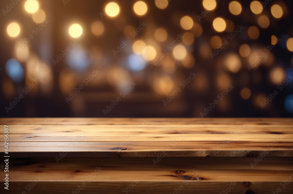 Wooden Table with Bokeh Lights at Night, Blurred Background, Wallpaper, using Generative Ai Wooden Table with Bokeh Lights at Night, Blurred Background, Wallpaper, using Generative Ai