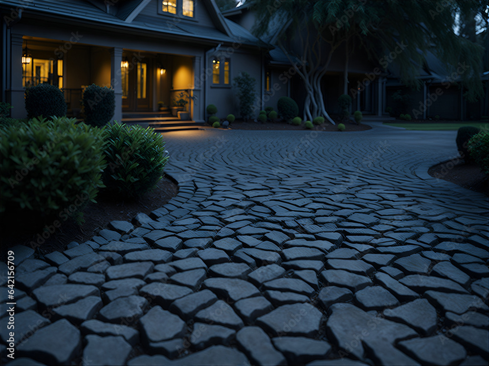 Eco-friendly driveway or walkway made of permeable materials that allow water to drain through. AI Generated - obrazy, fototapety, plakaty 