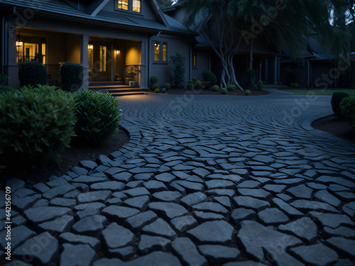 Eco-friendly driveway or walkway made of permeable materials that allow water to drain through. AI Generated photo