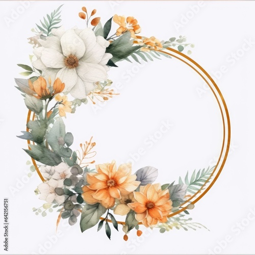 Beautiful round floral frame white background. Generative AI image weber. © Summit Art Creations