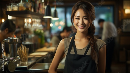 smiley waitress serving coffee at the bar,. Free Download smiley waitress serving coffee at the bar,. - GFXLoad