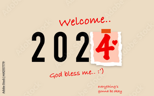 Welcome 2024 vector illustration. happy new year greetings with self reminder and motivation for wallpaper, banner, poster and post.