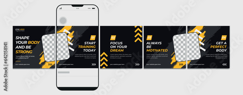 Gym instagram Carousel post template. microblog carousel post. Editable social media carousel post for fitness center, template eps 10.