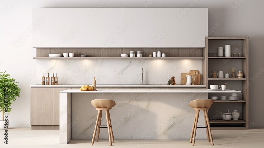 contemporary minimal interior kitchen and pantry style home interior concept white and clean material colour scheme kitchen stylish in white color home interior concept,ai generate - obrazy, fototapety, plakaty 