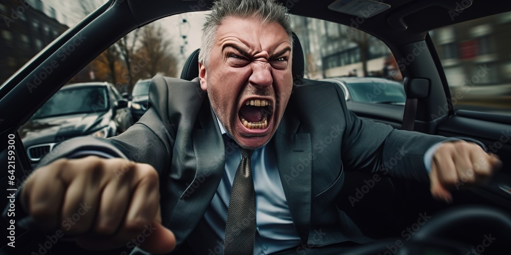 Road Rage Rush Hour Fuming Businessman Amidst Traffic Chaos, Generative ...