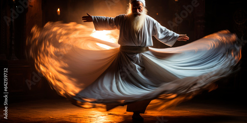 whirling dervish performing a traditional Sufi dance in Turkey, Mystical traditions, Middle Eastern cultures photo