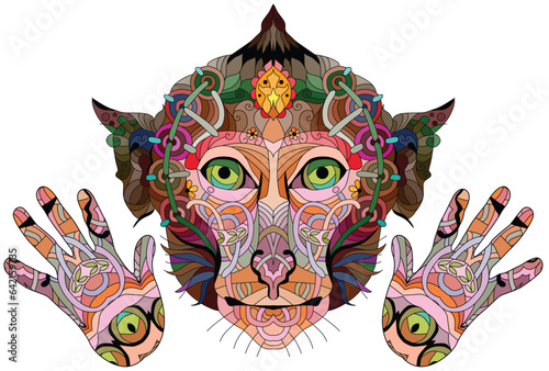 Photography Zentangle monkey head with paws
