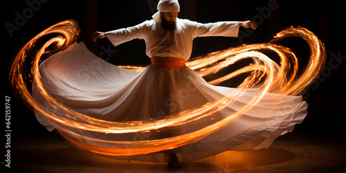 whirling dervish performing a traditional Sufi dance in Turkey, Mystical traditions, Middle Eastern cultures