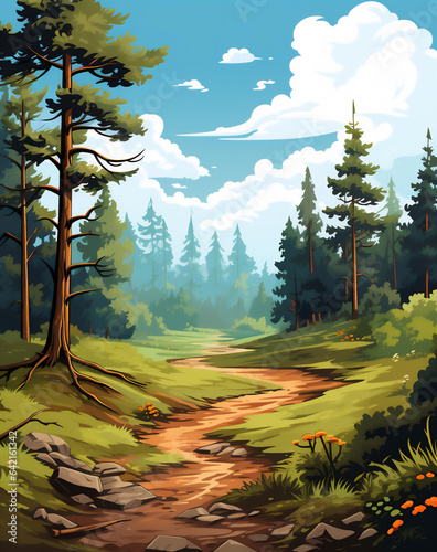 landscape with forest trail illustration