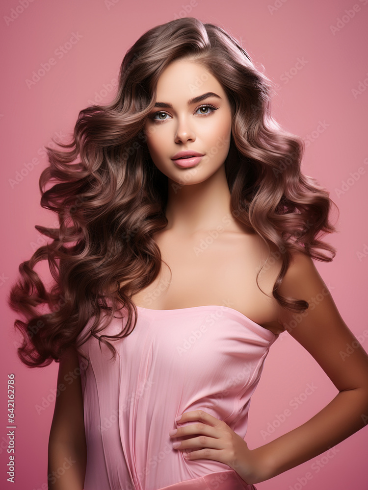 Model brunette with wavy hairstyle. Attractive young girl with shiny brown hair posing Isolated in the studio. Hair care concept. ai design Model brunette with wavy hairstyle. Attractive young girl with shiny brown hair posing Isolated in the studio. Hair care concept. ai design