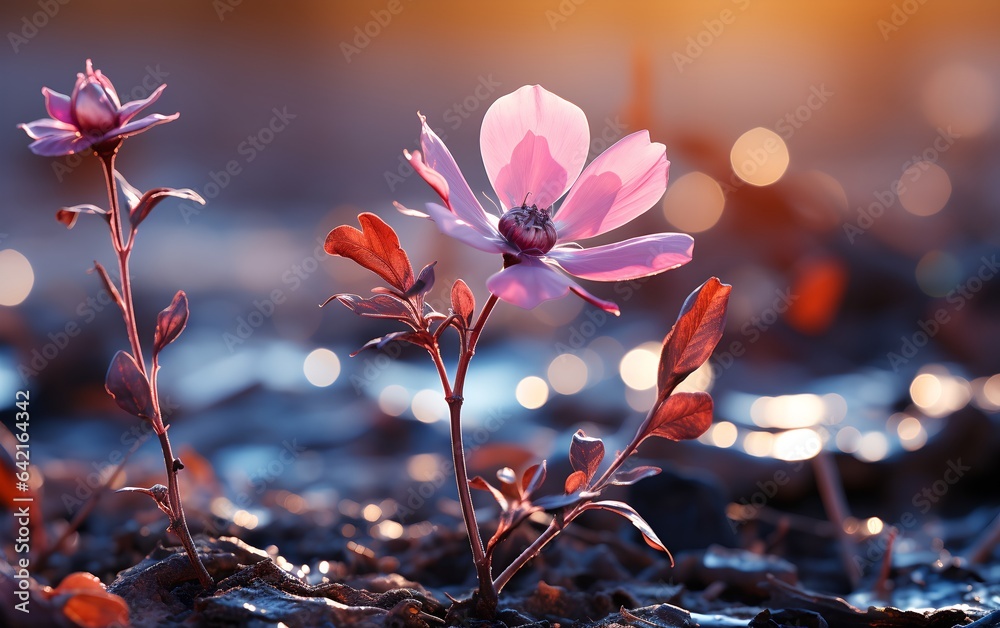 Pink flowers on a dark background, generative ai Pink flowers on a dark background, generative ai