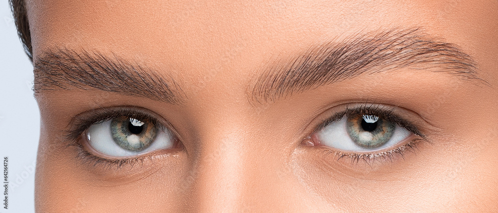 Fototapeta premium The make-up artist does Long-lasting styling of the eyebrows and will color the eyebrows. Eyebrow lamination. Professional make-up and face care.