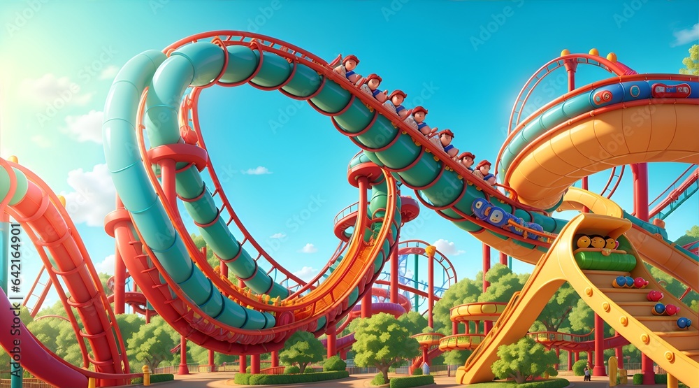 Freizeitpark Achterbahn. Generative AI Technologie