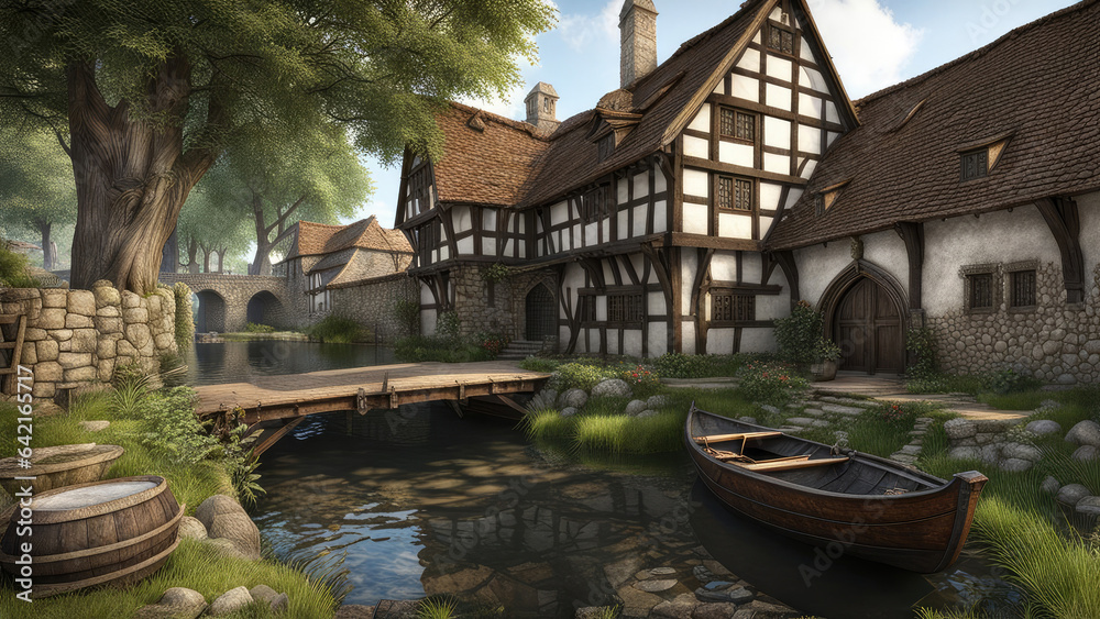 Obraz premium Architectural medieval old building environment photorealistic