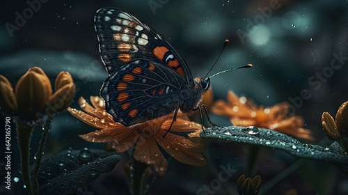 Illustration of a butterfly perched on a beautiful flower