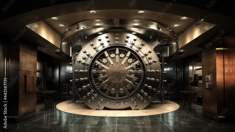 Bank vault room. High level locking mechanism. - obrazy, fototapety, plakaty 