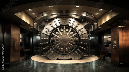 Bank vault room. High level locking mechanism. photo