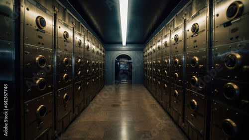 Bank deposit boxes for valuables. Bank vault view from the inside. Storage of gold and valuables.