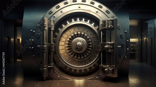 The iron door of the bank vault. High level locking mechanism.