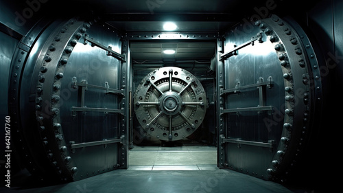 The iron door of the bank vault. High level locking mechanism.