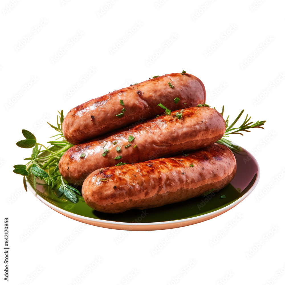 Sausages made from pork on a transparent background