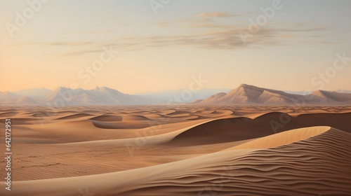 Sand dunes with majestic mountains in the distance