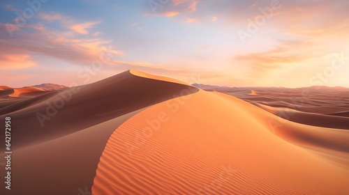 A stunning desert landscape with majestic sand dunes and towering mountains