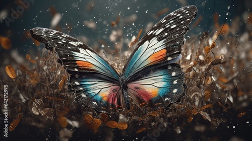 Illustration of a butterfly perched on a beautiful flower