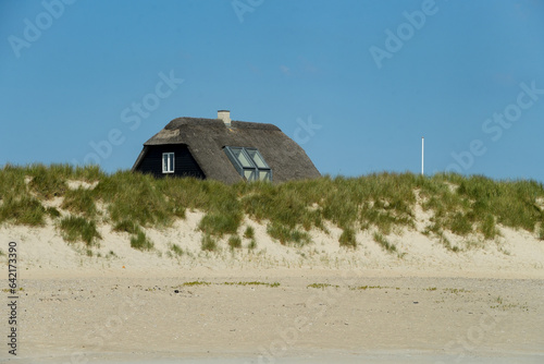 Typisches Ferienhaus in den Dünen an der Nordsee-Küste von Dänemark