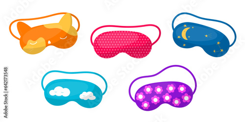 Sleep mask set. Night accessories for the face. Elements for design isolated on white background.