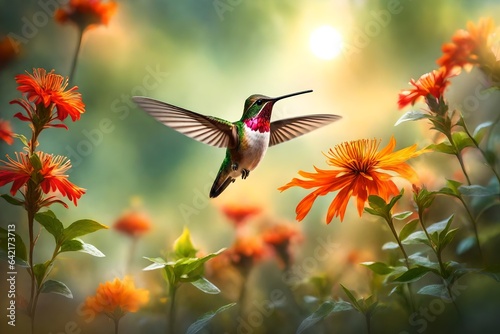 hummingbird and flowers © Fahad