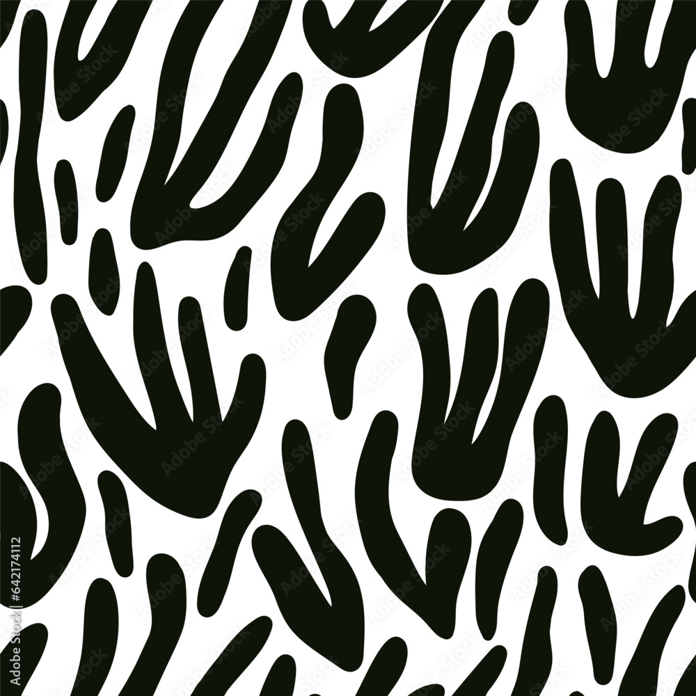 Monochrome abstract organic shape seamless pattern. Matisse inspired decoration wallpaper.