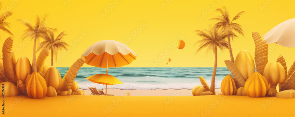 Beach summer design wide banner. yellow happy colors