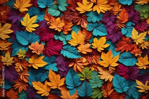 Rainbow Colorful Leaves Background, Colorful Leaves Background, Multicolor Leaves Background, Leaves Wallpaper, Fallen leaves Background, AI Generative