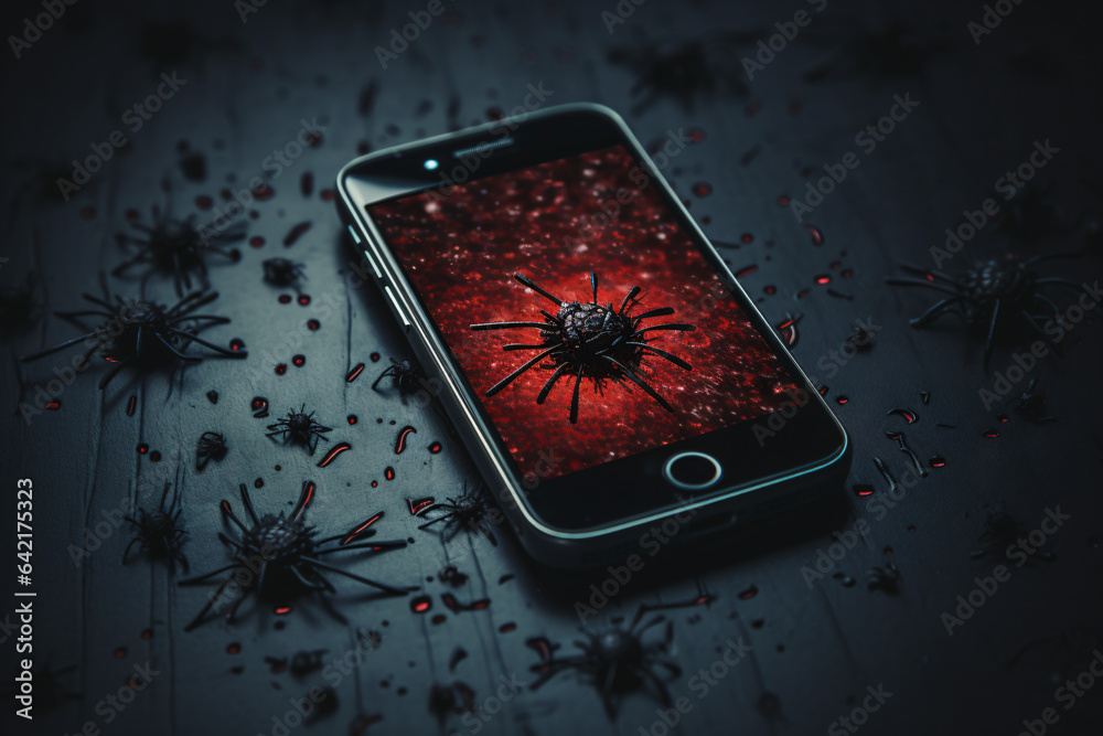 smartfon zainfekowany przez malware - obrazy, fototapety, plakaty 