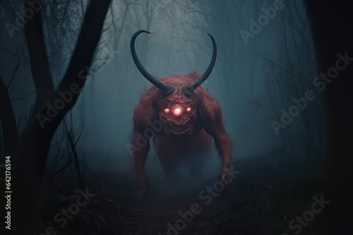 a huge demon coming out of the forest 