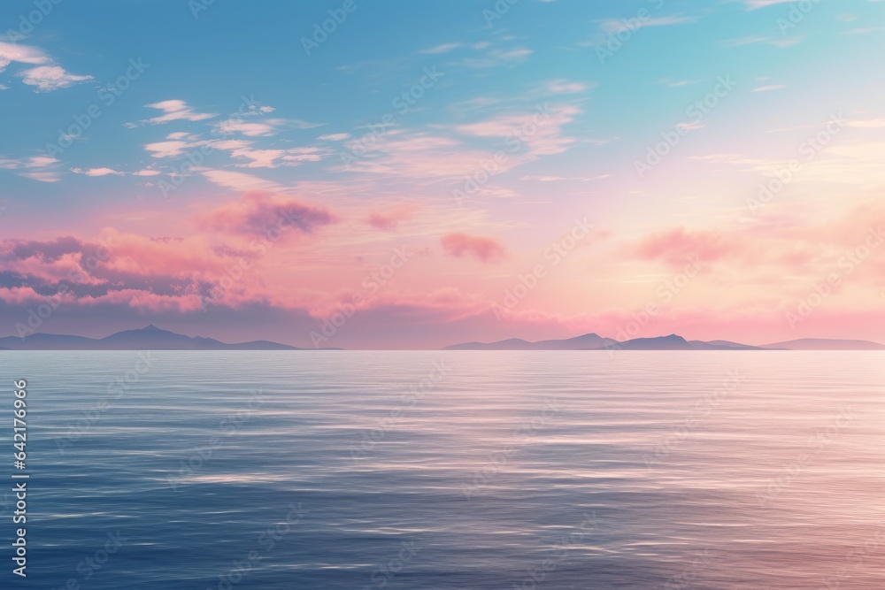 Dusk's Serene Palette: Ocean Horizon. Digital poster. Generative AI.