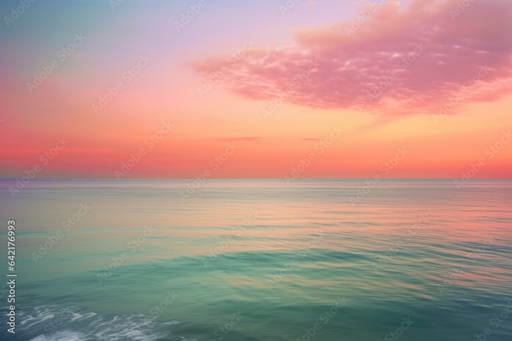 Capturing Twilight: Serene Ocean in Soft Tones. Digital poster. Generative AI.