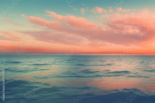 Dusk's Serene Palette: Ocean Horizon. Digital poster. Generative AI.