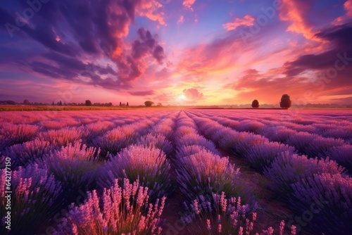 "Lavender Dreams at Sunset: A Serene View". Digital poster. Generative AI.